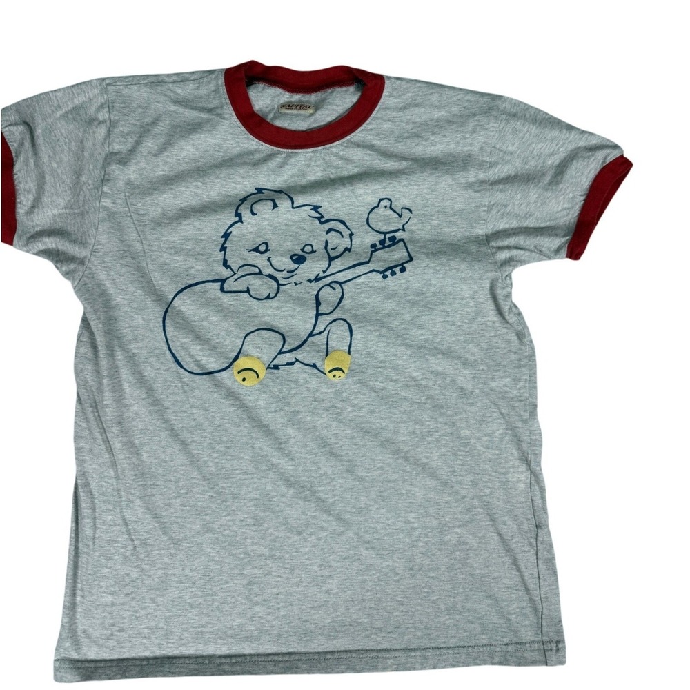Kapital Ringer Shirt Unisex SZ 1 Gray Red Bear Guitar Graphic Tee Made In Japan
